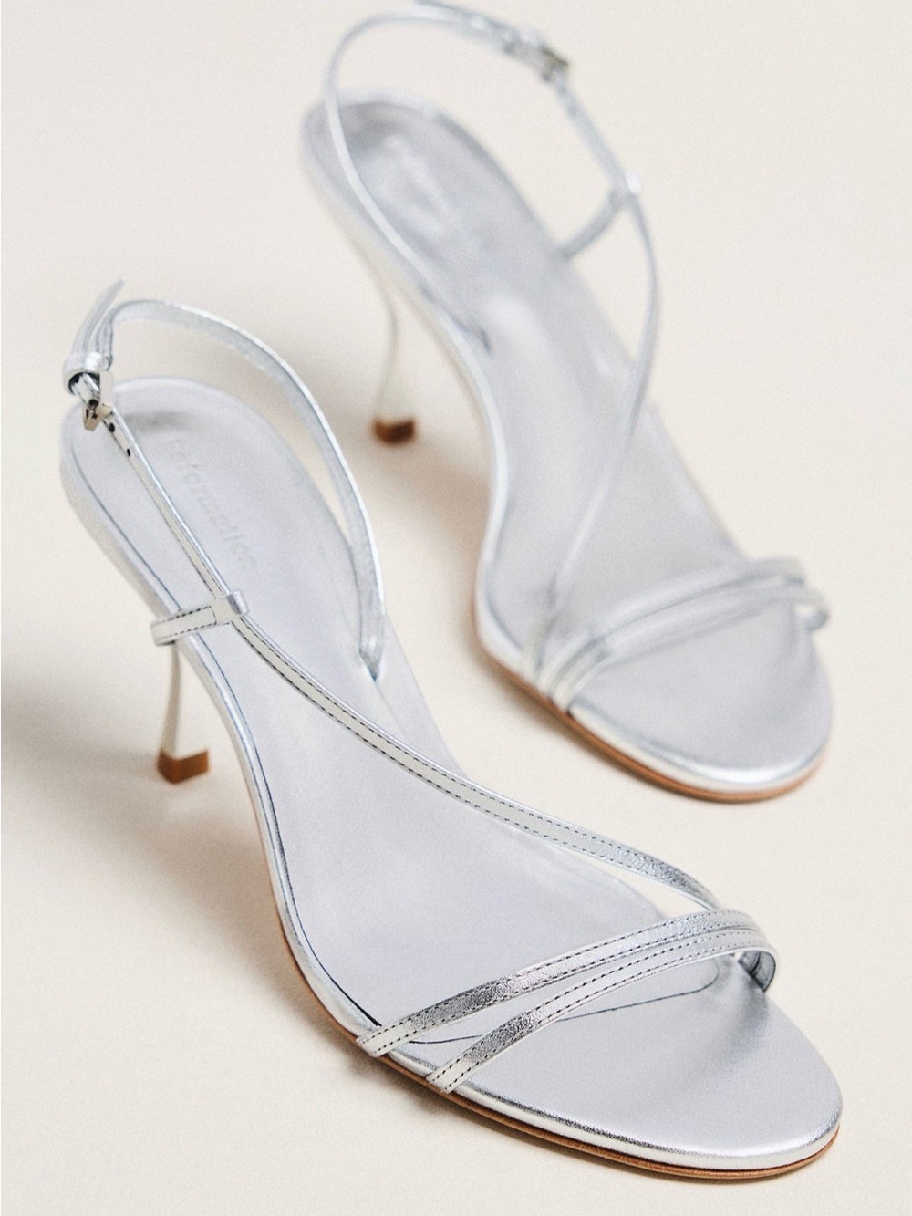 Reformation Petunia Silver Metallic Strappy Mid-Heel Sandals